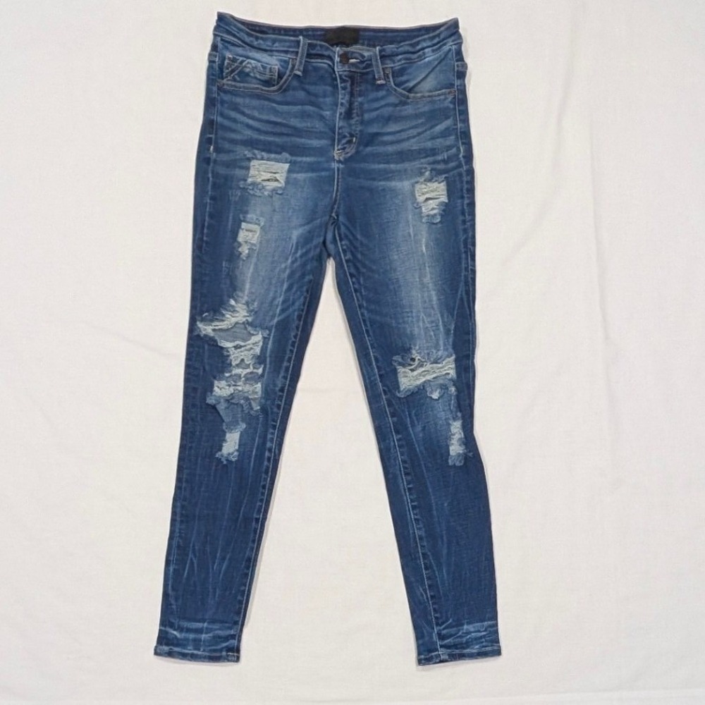Buckle Black Fit No 75 Ankle Skinny Jeans Distressed Blue Denim 28